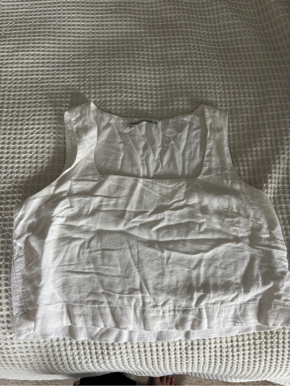 Abercrombie & Fitch White Linen-Blend Square Neck Tank
